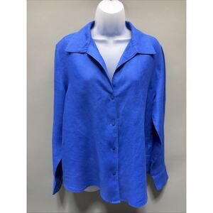 MASSIMO DUTTI Flowy 100% Linen Solid Blue Button Up Shirt Casual Formal Career M